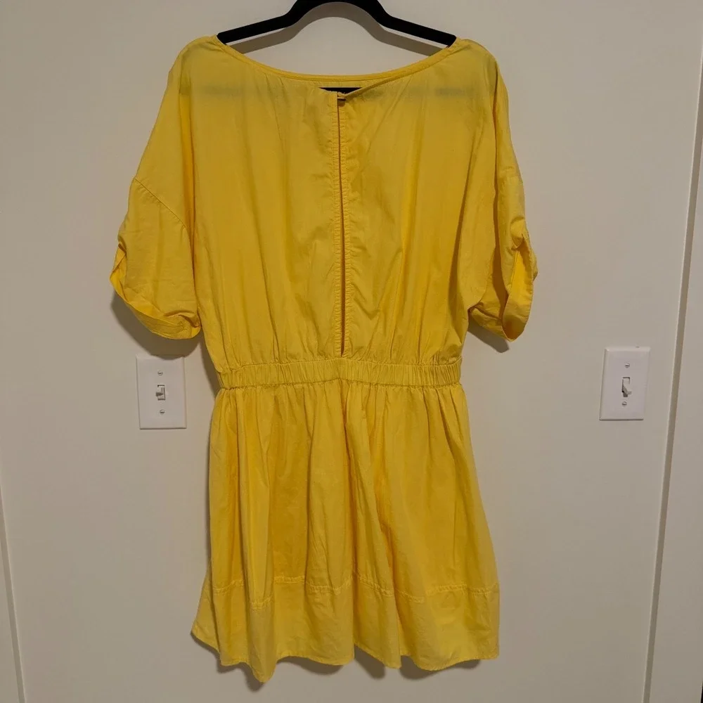 Free People Fulltime Fun Yellow Cotton Elastic‎ Waist Short Sleeve Dress Size L